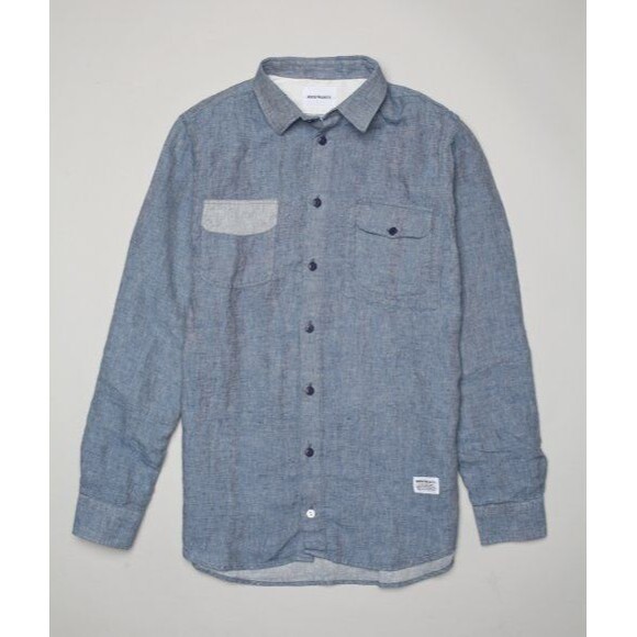 New Mens NWT Designer Norse Projects Eske Linen Shirt S Small Blue Europe Long - Picture 2 of 8